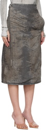 Diesel Gray Cotton-Hemp Satin Denim Midi Skirt