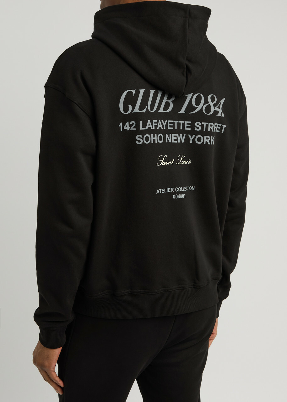 Club 1984 Soho Printed Hooded Cotton Sweatshirt Black