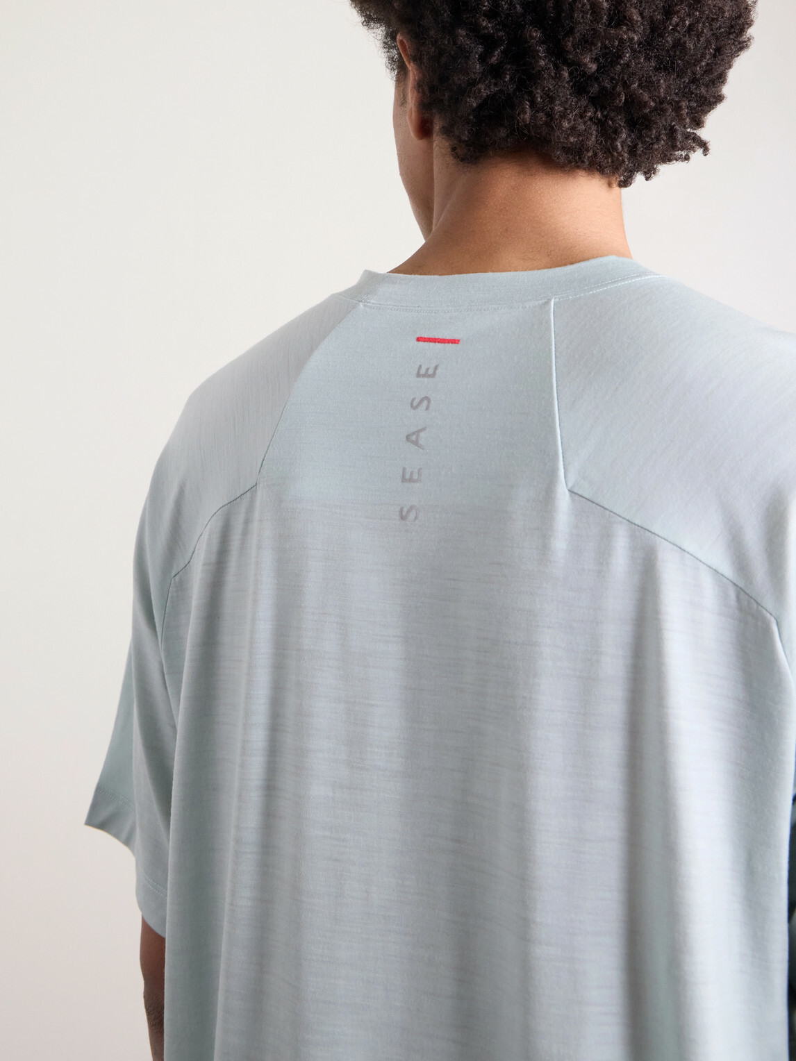 SEASE - Runner Logo-Print Merino Wool T-Shirt - Blue