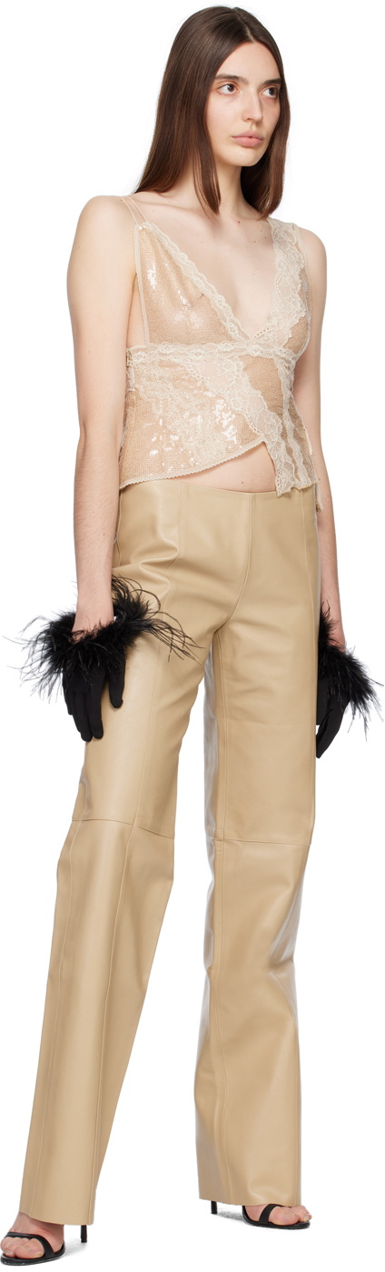 VAILLANT Taupe Straight-Leg Leather Trousers