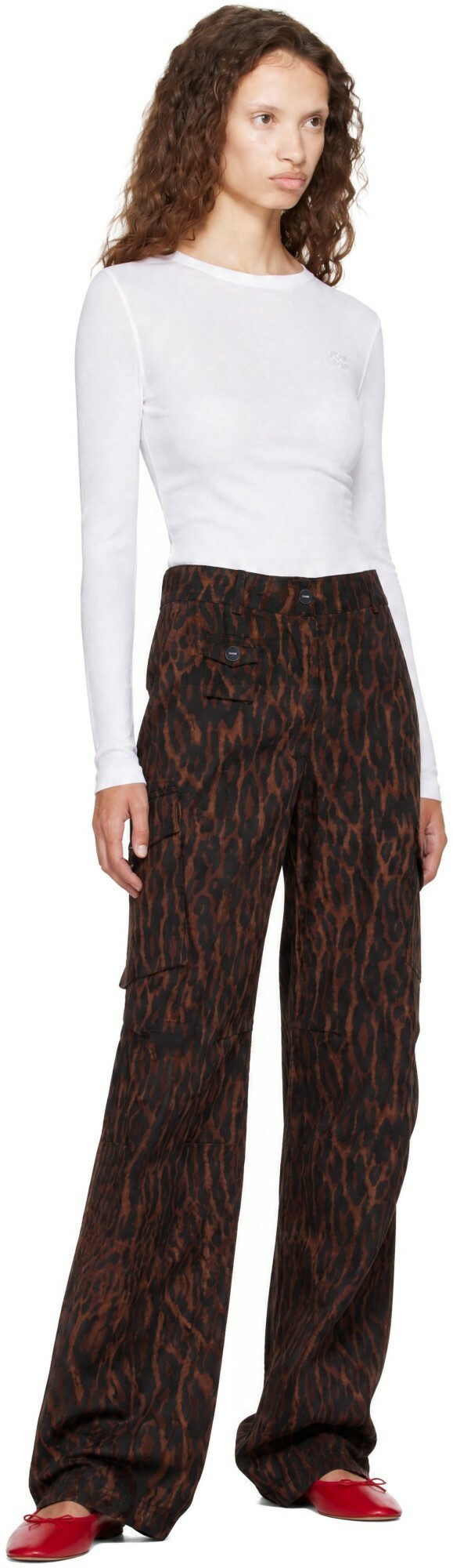 GANNI Brown Printed Cotton Cargo Pants