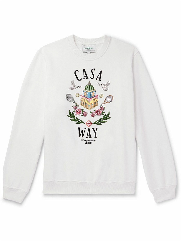 Photo: Casablanca - Casa Way Embroidered Organic Cotton-Jersey Sweatshirt - White