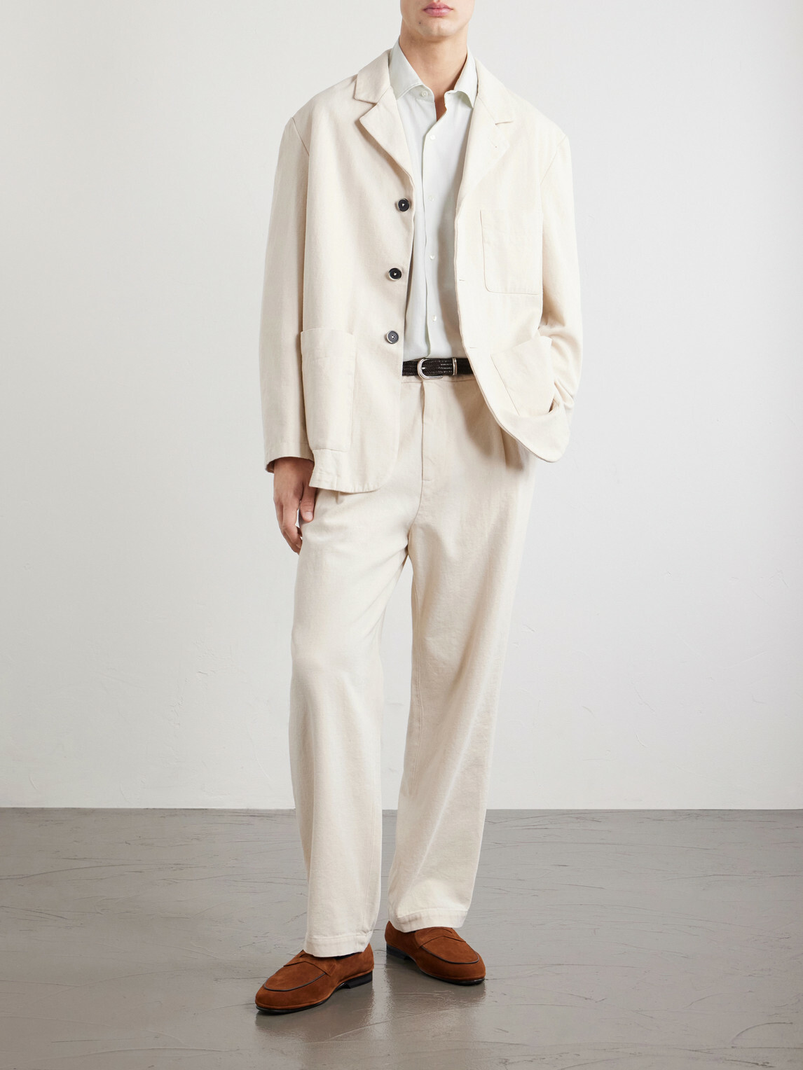 Barena - Straight-Leg Pleated Cotton-Drill Trousers - Neutrals