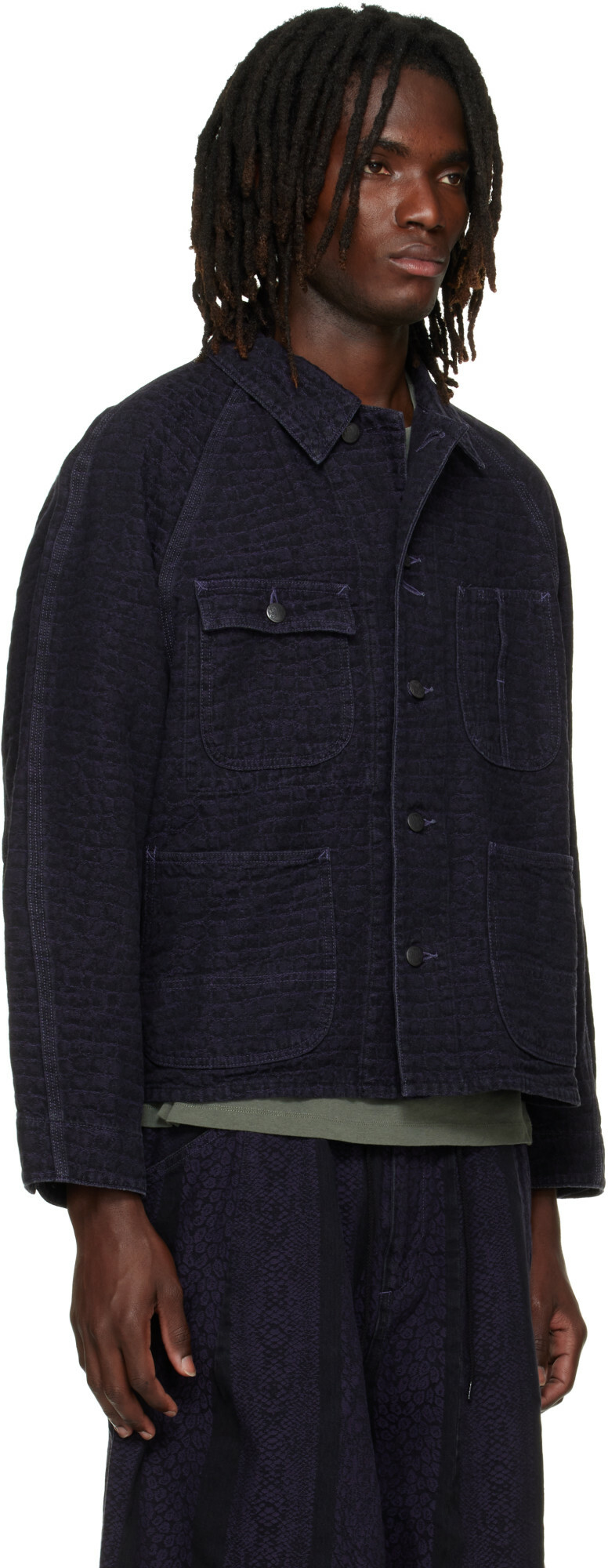 NEEDLES Black Crocodile Jacquard Short Denim Jacket