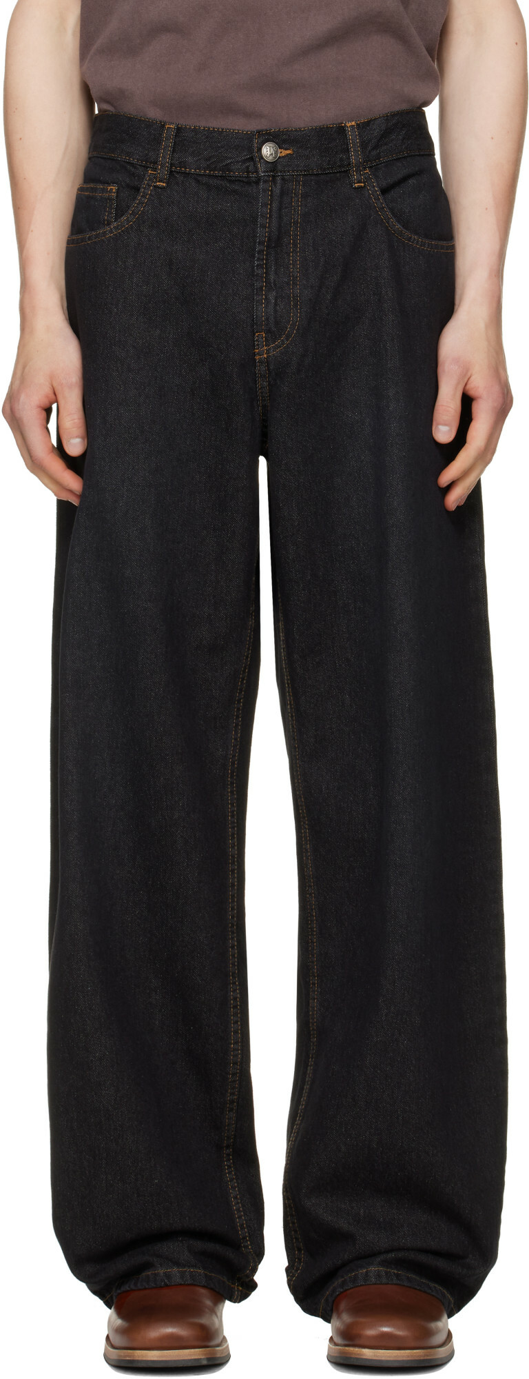 Palm Angels Black Curved Logo Loose Jeans