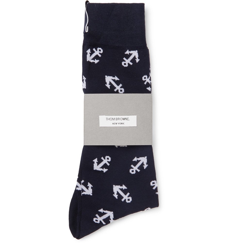 Thom Browne - Cotton-Jacquard Socks - Men - Midnight blue Thom Browne