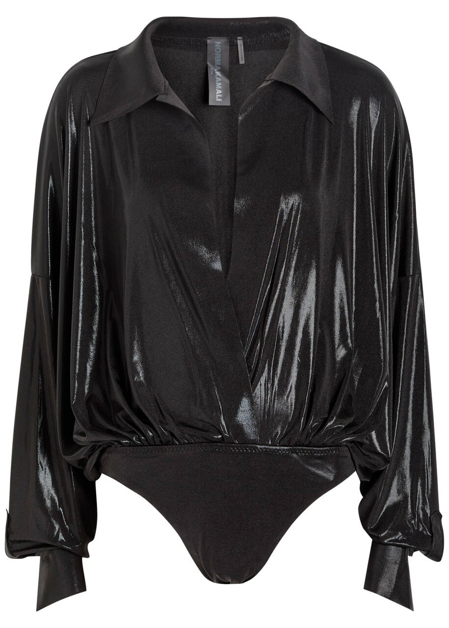 Norma Kamali Pearlescent Stretch-jersey Shirt Bodysuit Black