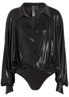 Norma Kamali Pearlescent Stretch-jersey Shirt Bodysuit Black