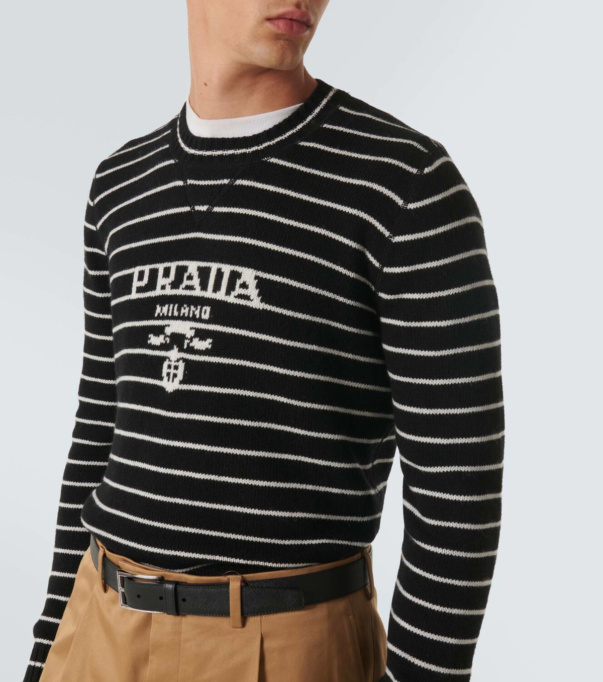Prada Logo striped wool and cashmere sweater