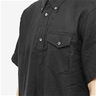 Engineered Garments Men's Popover Button Down Short Sleeve Shirt in Black Handkerchief Linen