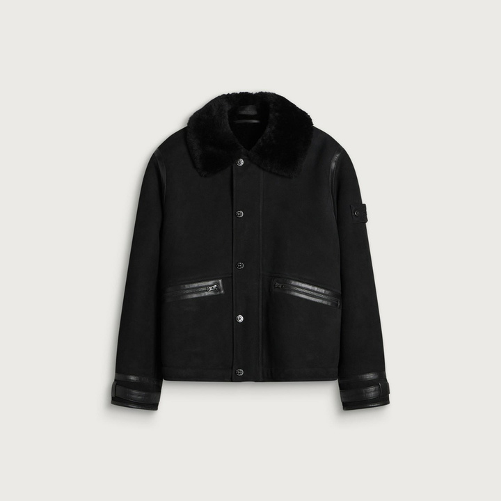 Photo: Stone Island Men's Ghost Suede Sheepskin Jacket in Black