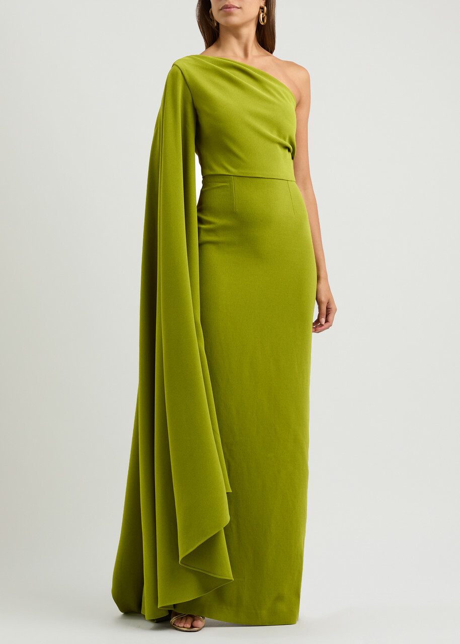 Solace London Daria Draped One-shoulder Maxi Dress Green