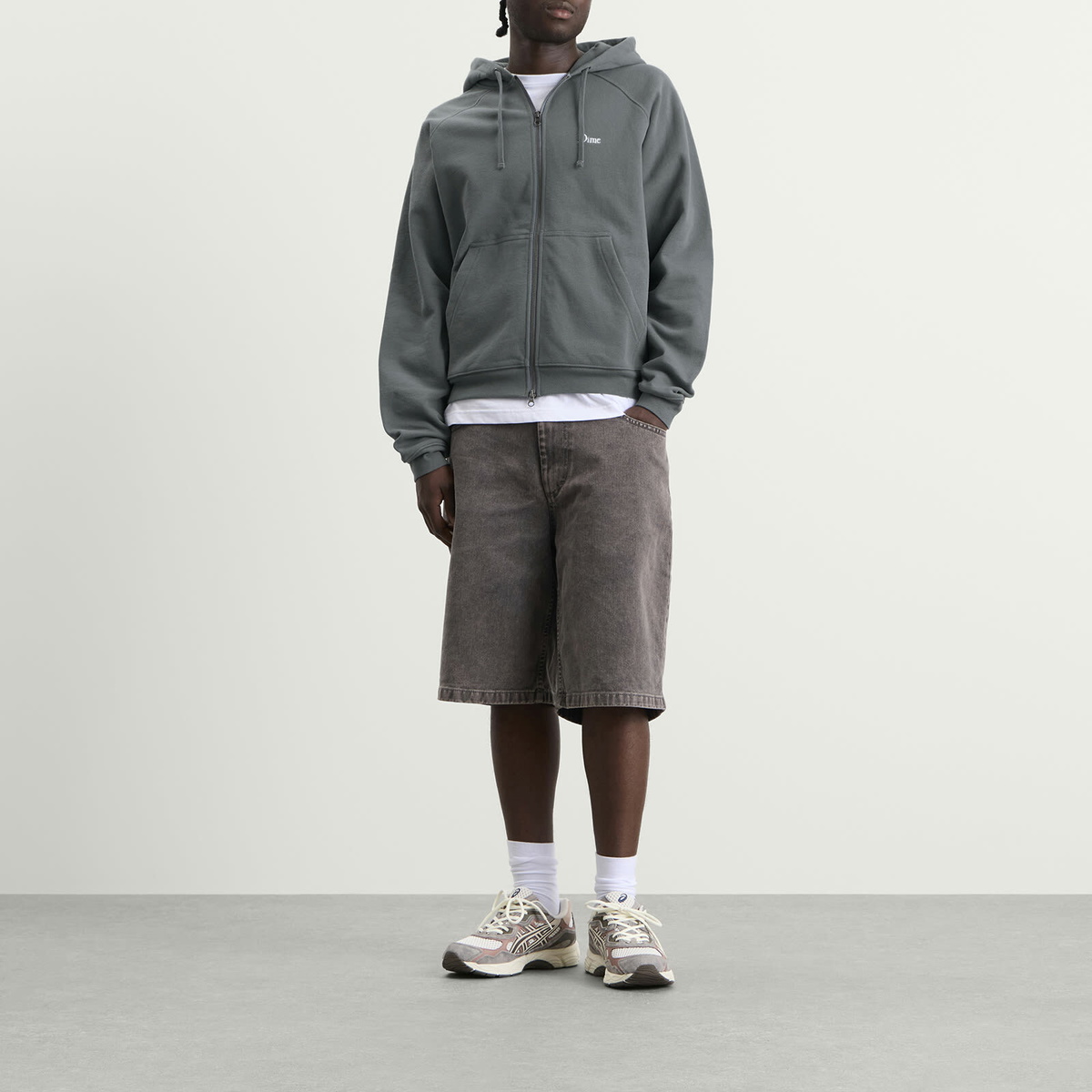 Dime Men's Classic Small Logo Zip Hoodie in Granite