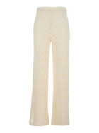 TwinSet Beige High-waist Pants With Logo Plaque On The Back In Macramé Cotton Woman