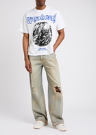Warren Lotas Distressed Printed Wide-leg Jeans Blue