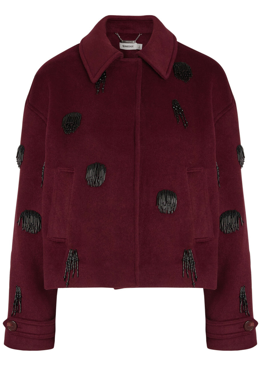 Simkhai Katya Bead-embellished Wool-blend Jacket Red