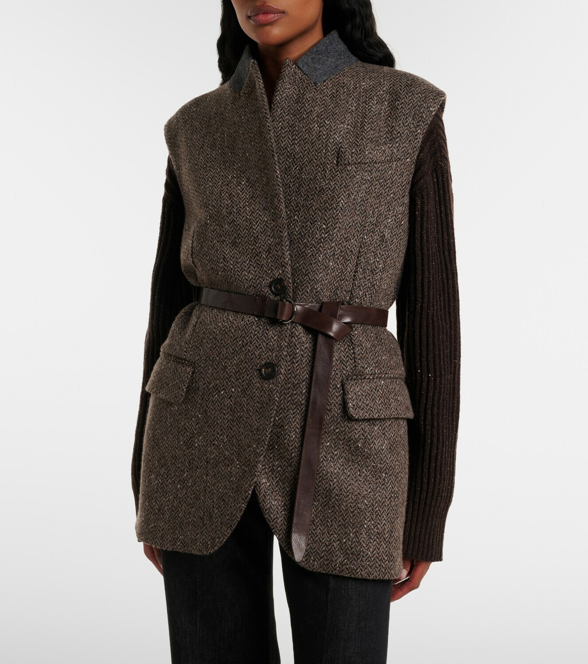 Brunello Cucinelli Monili herringbone sequined wool-blend vest