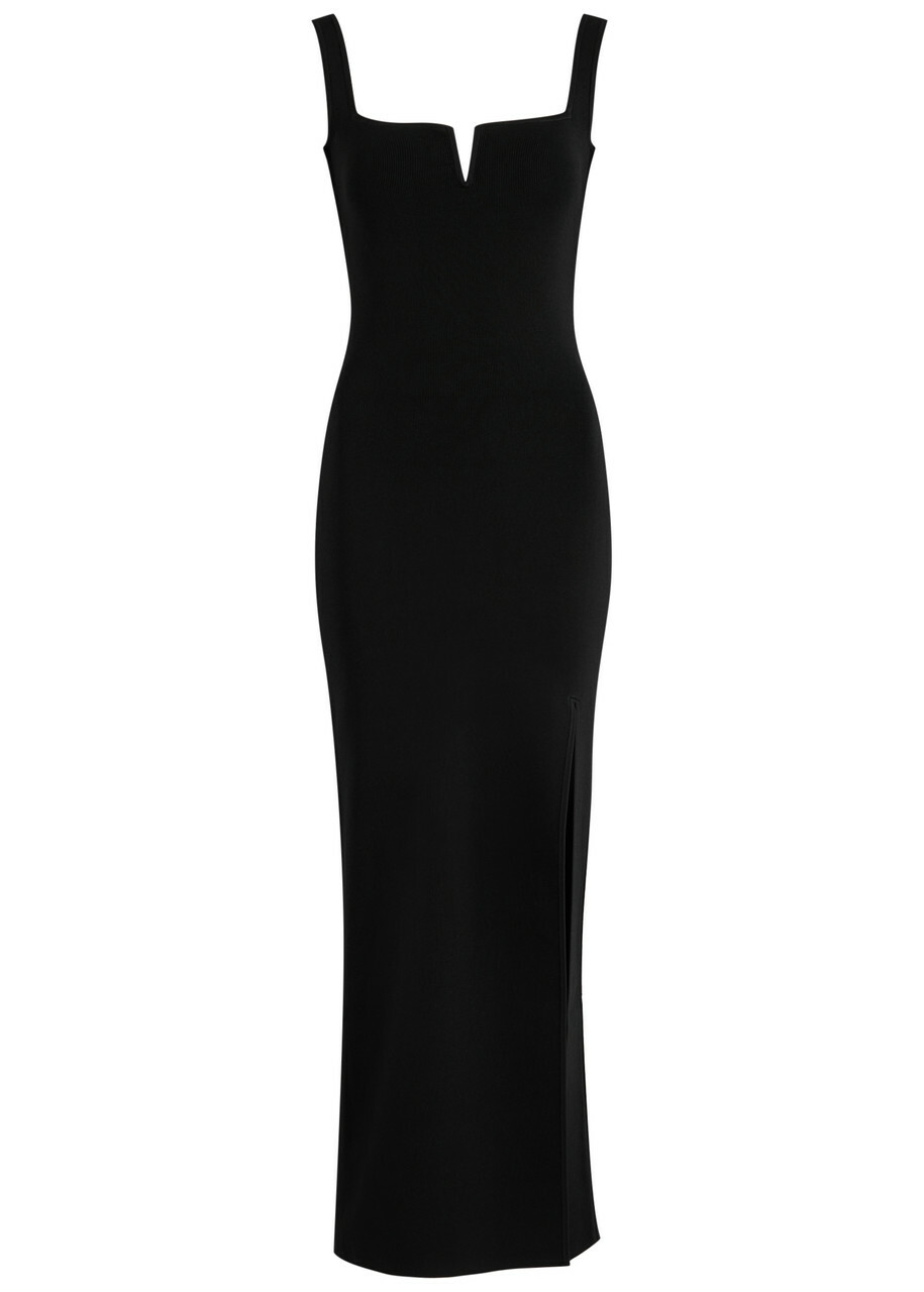 Galvan Freya Ribbed-knit Midi Dress Black