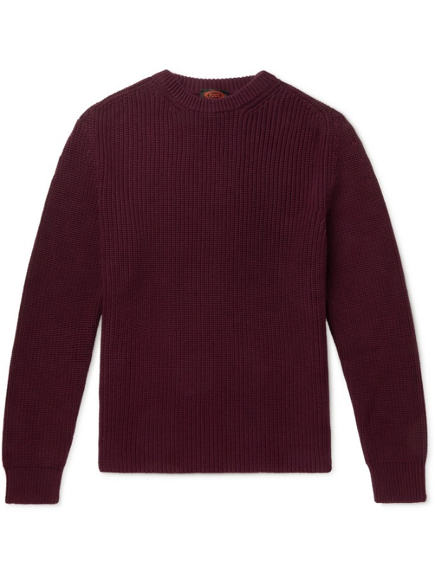 Photo: TOD'S - Ribbed Cotton Sweater - Burgundy