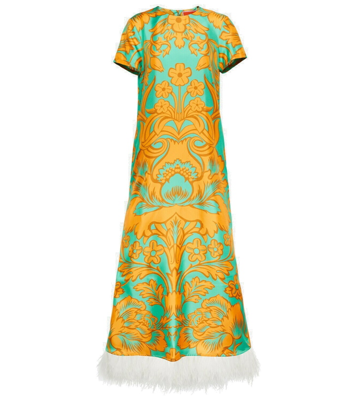 Photo: La DoubleJ Swing feather-trimmed printed silk maxi dress