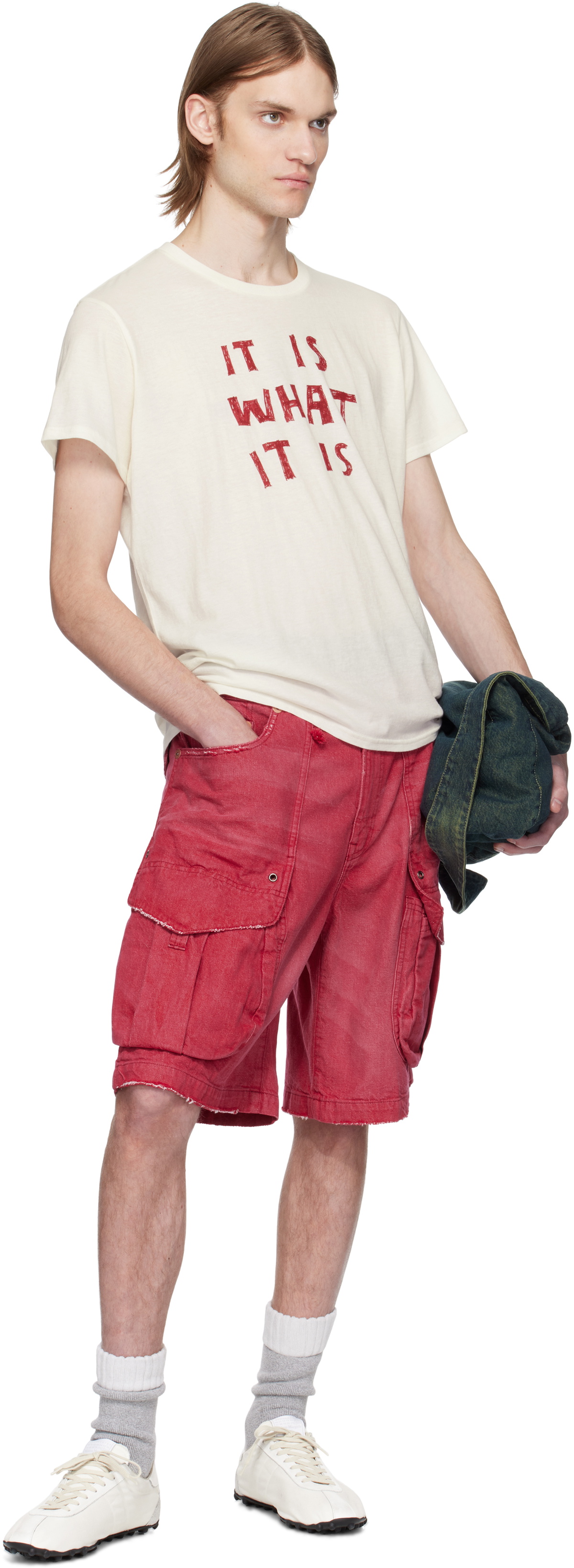 R13 Red Multi Pocket Baggy Denim Shorts