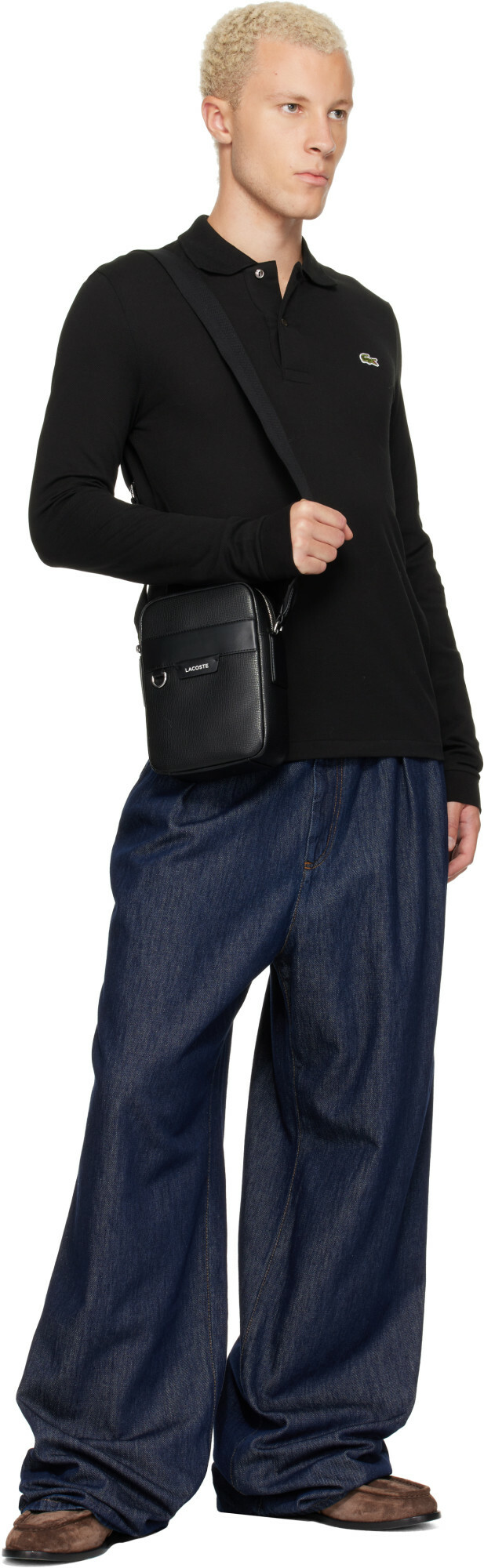 Lacoste Black Ossian Leather Satchel