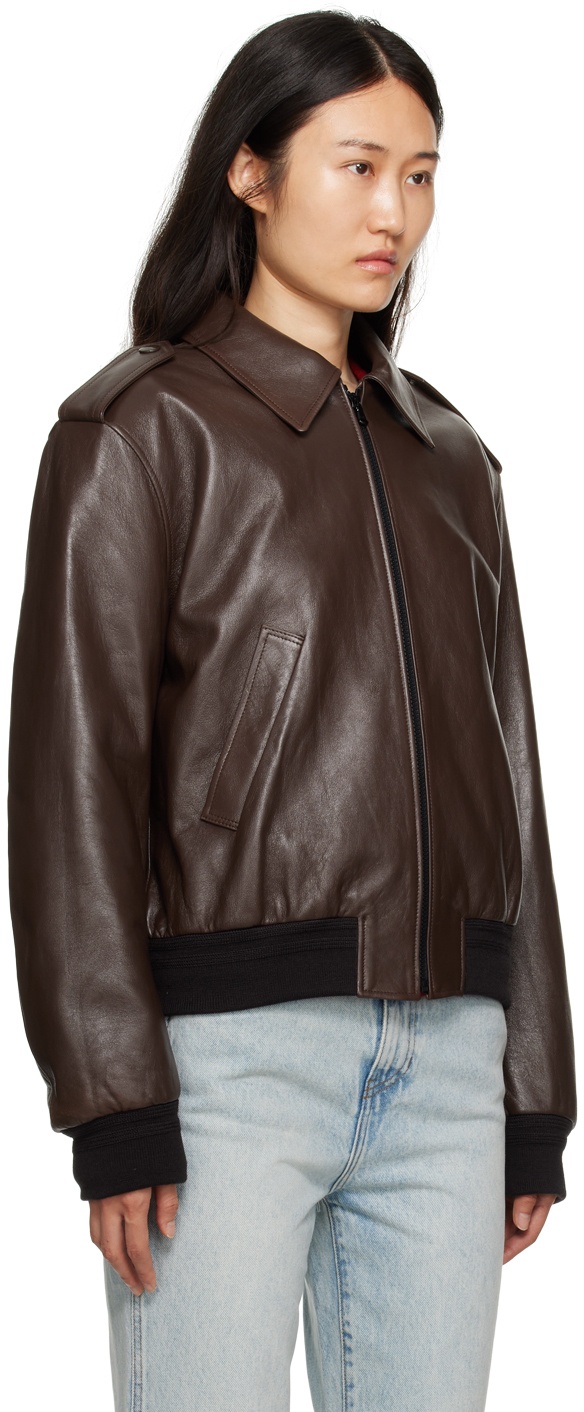 Recto Brown Epaulet Leather Jacket Recto
