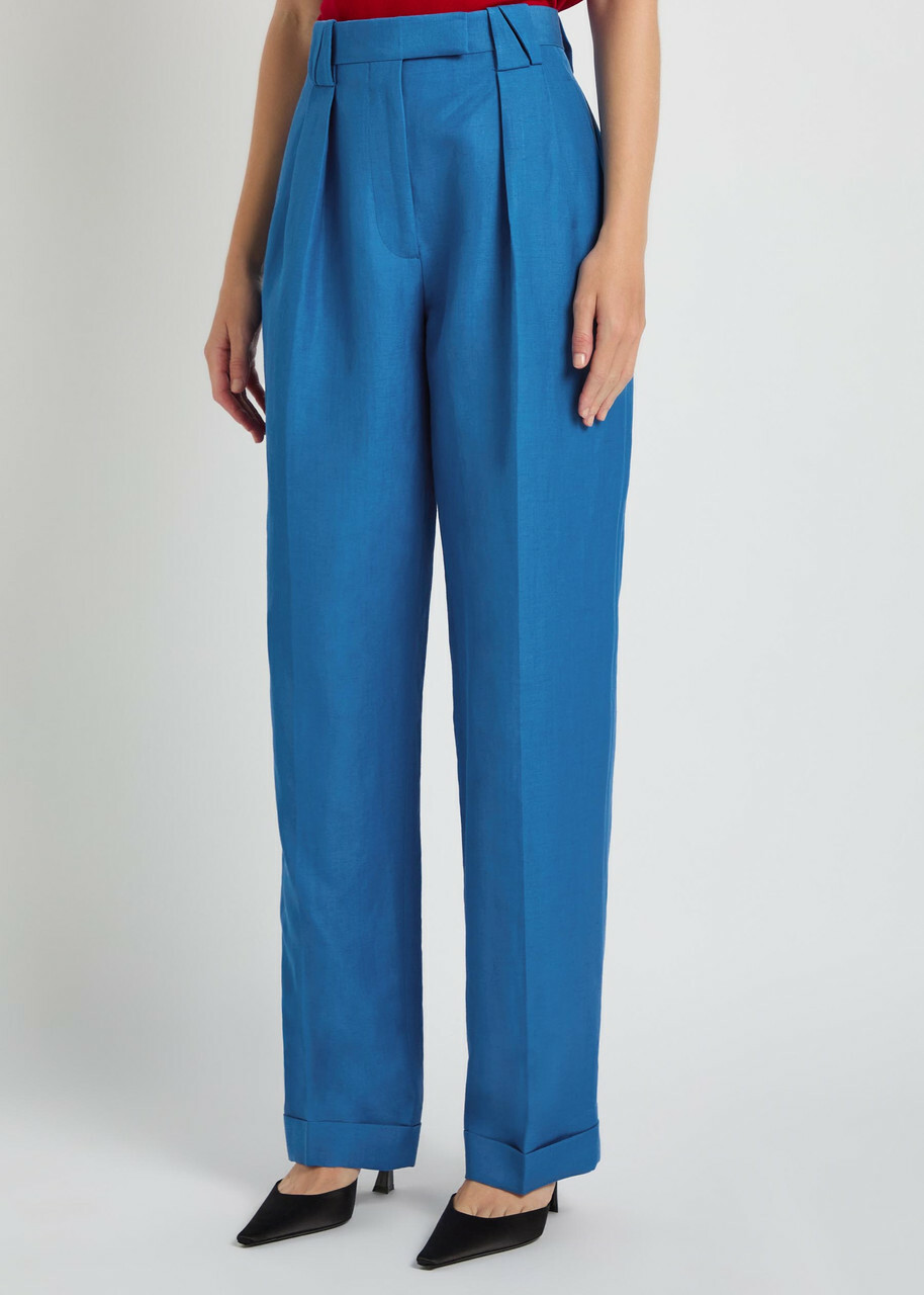 Versace Wool and Linen-blend Trousers Blue