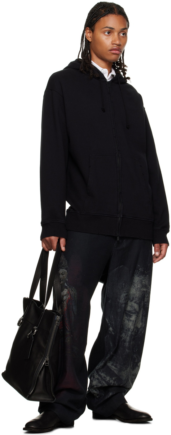 Yohji Yamamoto Black Distressed Hoodie