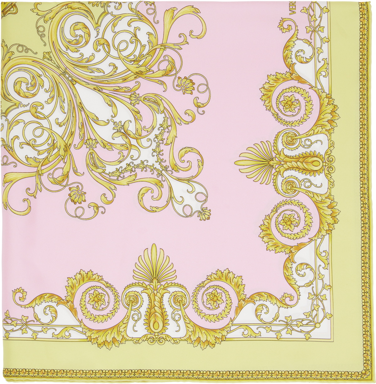 Versace Pink Printed Silk Twill Scarf