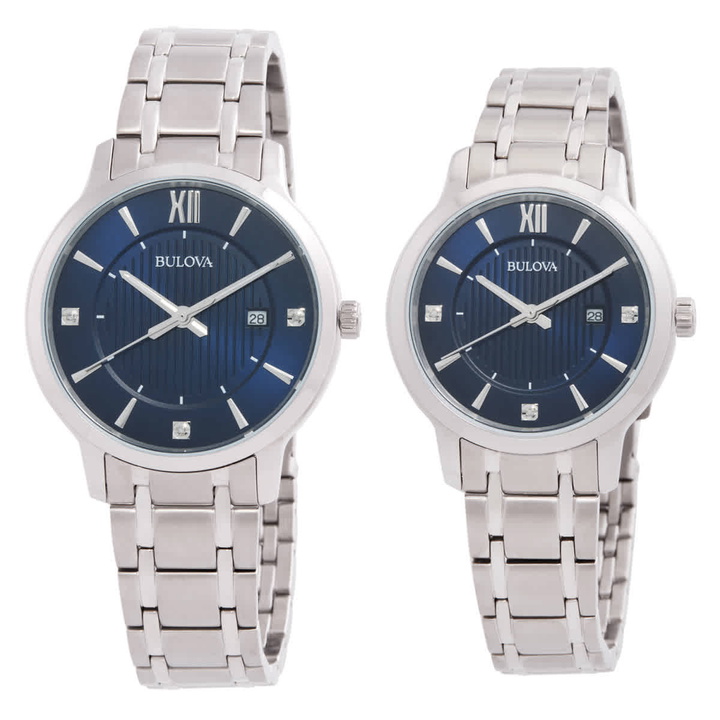 Photo: Bulova Classic Quartz Crystal Blue Dial Watch Box Set Watch 96X159