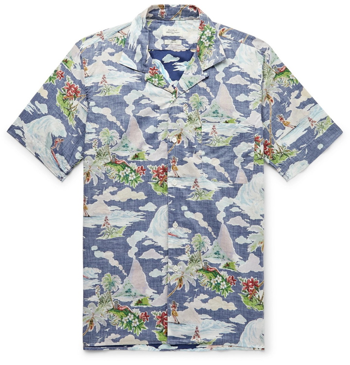 Photo: Hartford - Slim-Fit Camp-Collar Printed Cotton-Chambray Shirt - Blue