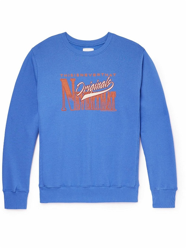 Photo: thisisneverthat - Originals Logo-Print Embroidered Cotton-Blend Jersey Sweatshirt - Blue