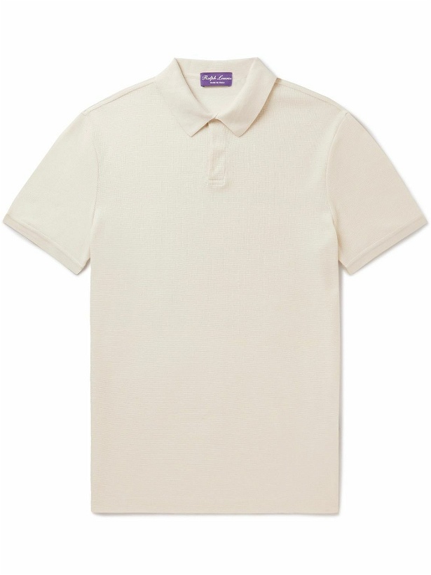 Photo: Ralph Lauren Purple label - Cotton and Silk-Blend Piqué Polo Shirt - Neutrals