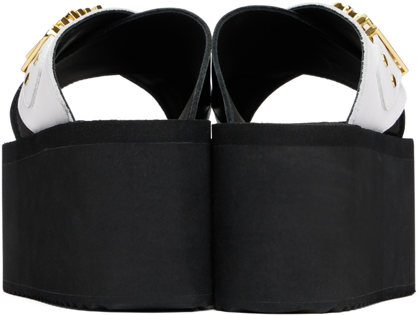 Moschino Black & White Lettering Logo Wedge Sandals