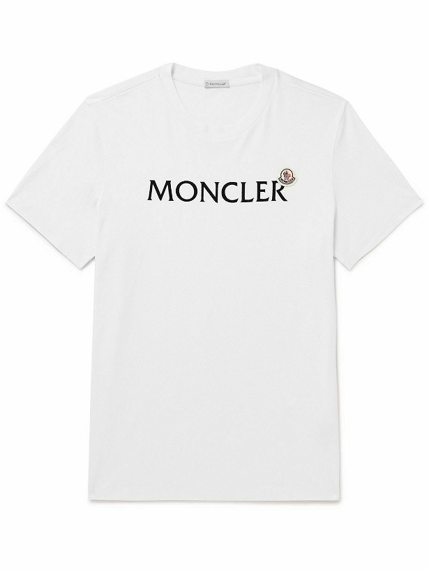 Photo: Moncler - Slim-Fit Logo-Flocked Cotton-Jersey T-Shirt - White