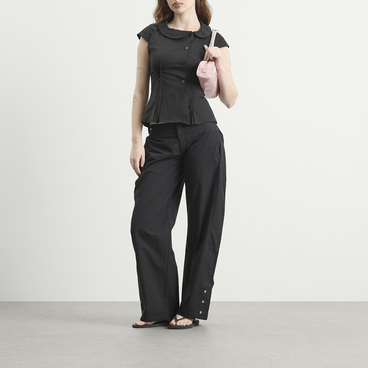 Peachy Den Women's Missy Asymmetric Blouse in Black