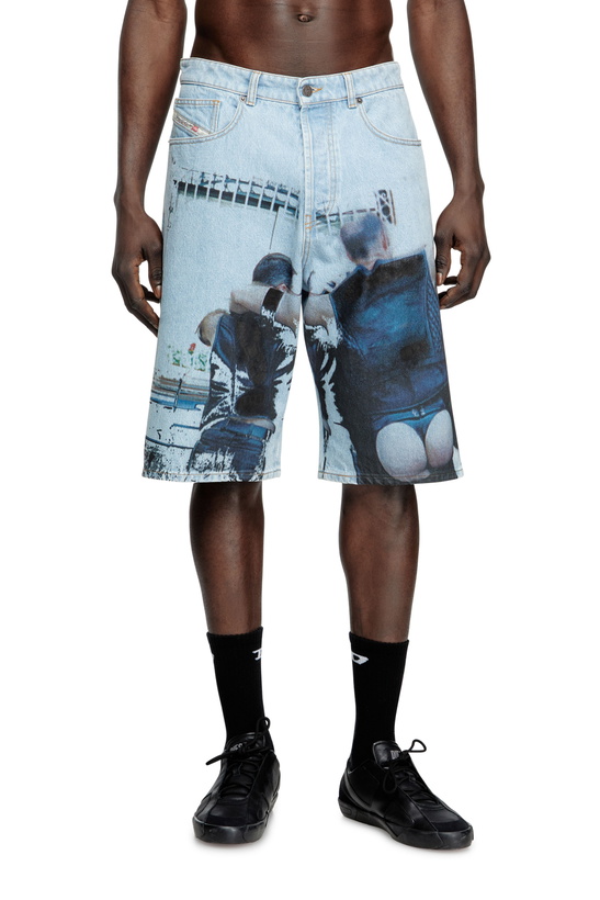 Photo: Diesel Denim shorts with faded print - Shorts - Unisex - Blue