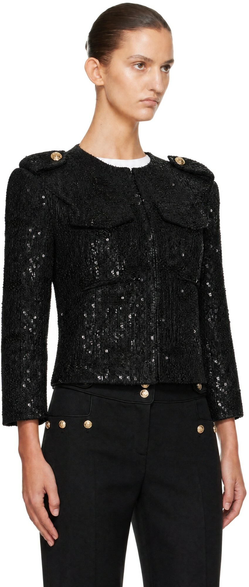 BALMAIN Black Sequinned Tweed Jacket
