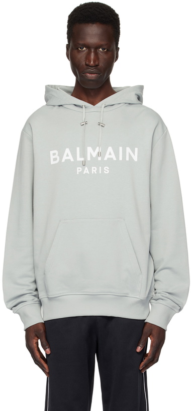 Photo: Balmain Gray Printed 'Balmain Paris' Hoodie