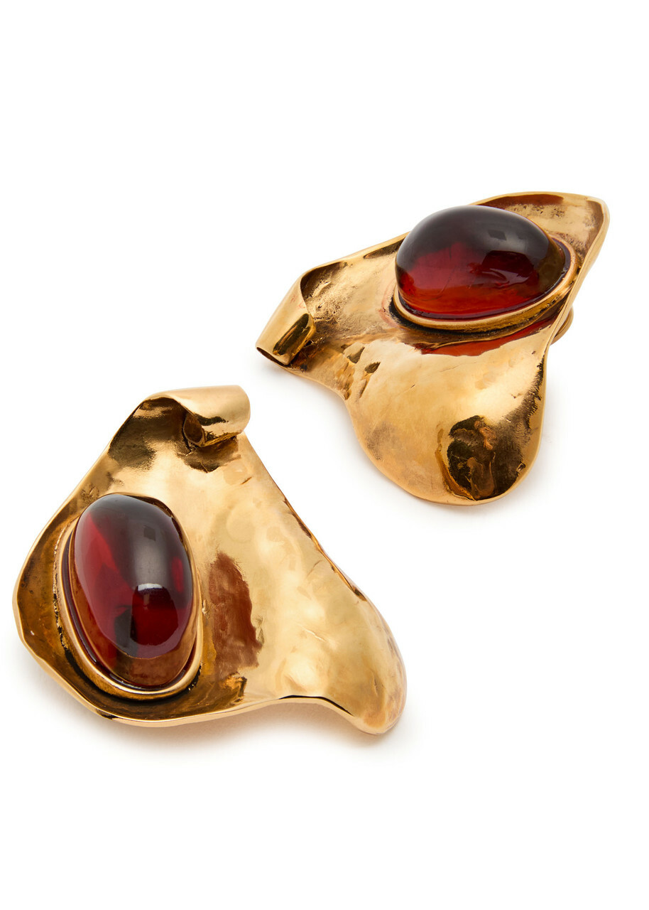 Saint Laurent Petal Sculpted Clip-on Drop Earrings - Gold - One Size