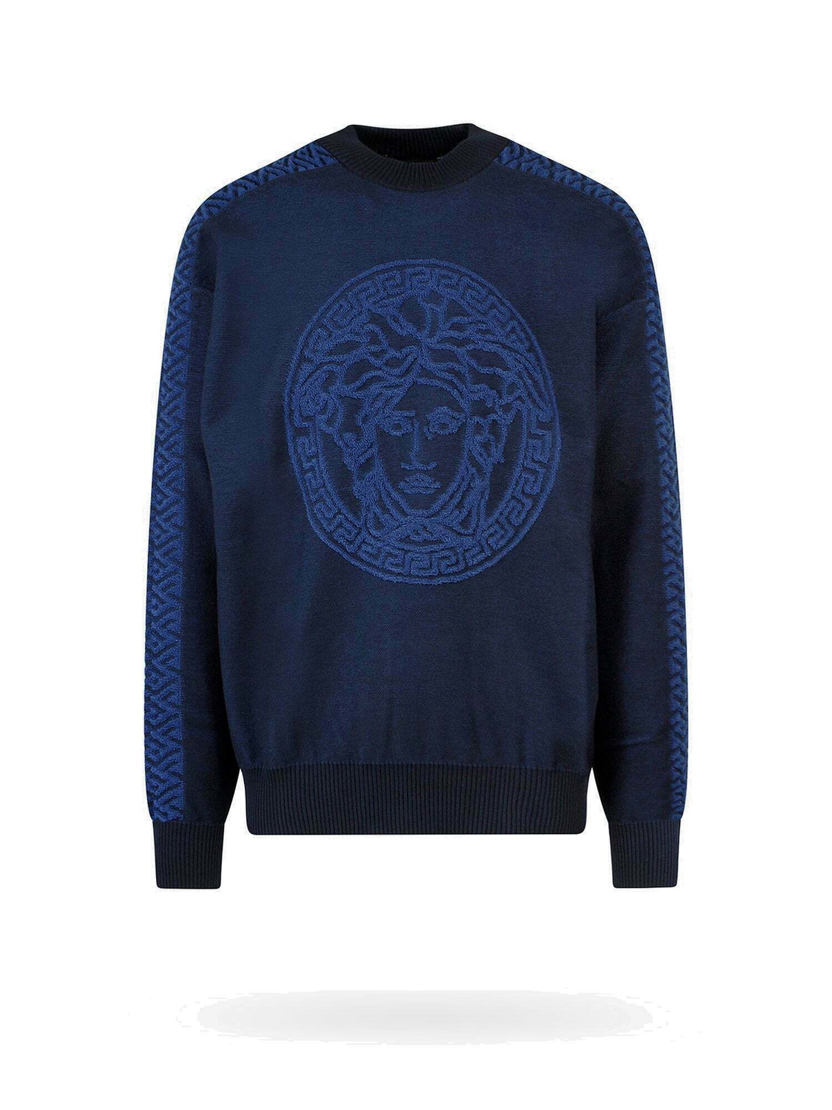 Tシャツ・カットソー VERSACE Midnight Blue Stretch Wool Blend Sweater Versace Midnight Blue Stretch Wool Blend Sweater | Grailed