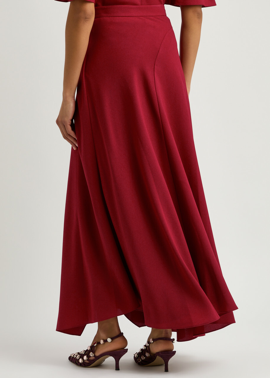 Roksanda Asha Draped Crepe Maxi Skirt Red