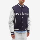 Givenchy Men's Logo Leather Varsity Jacket in Navy/White