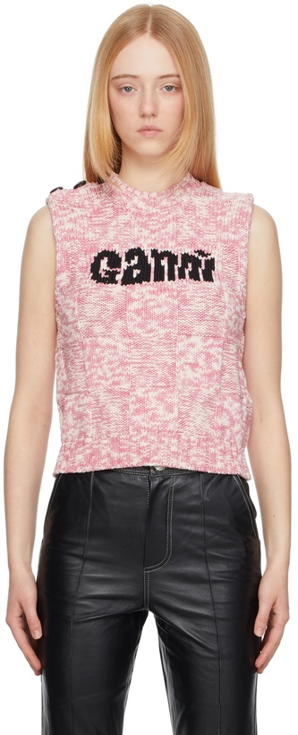 Photo: GANNI Pink & Off-White Knit Logo Vest