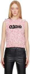 GANNI Pink & Off-White Knit Logo Vest
