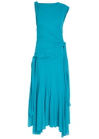 Ganni Draped Asymmetric Mesh Midi Dress Light Blue