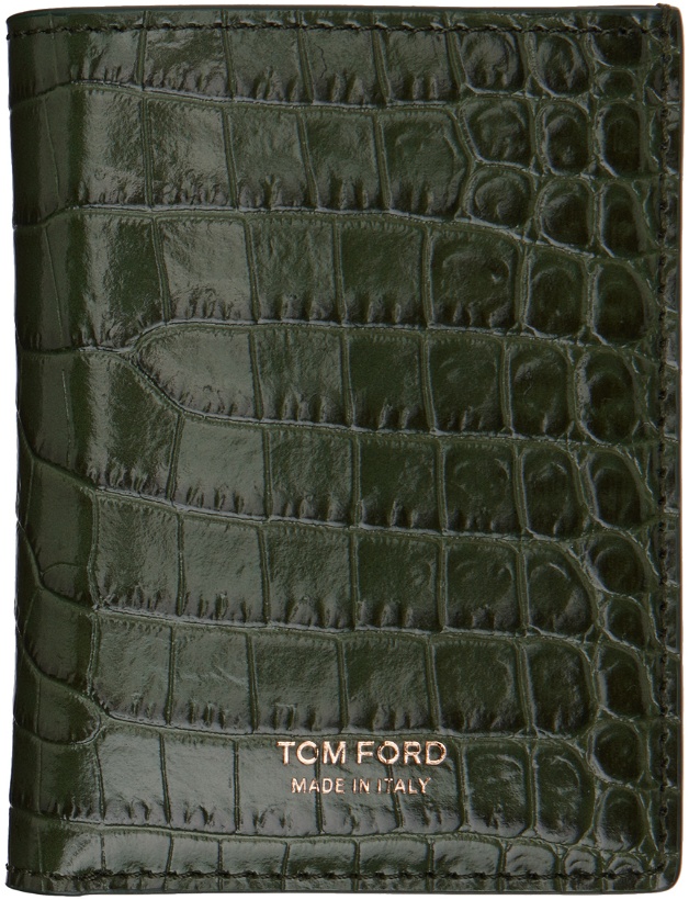 Photo: TOM FORD Green Printed Croc Folding Card Holder