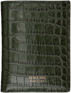 TOM FORD Green Printed Croc Folding Card Holder