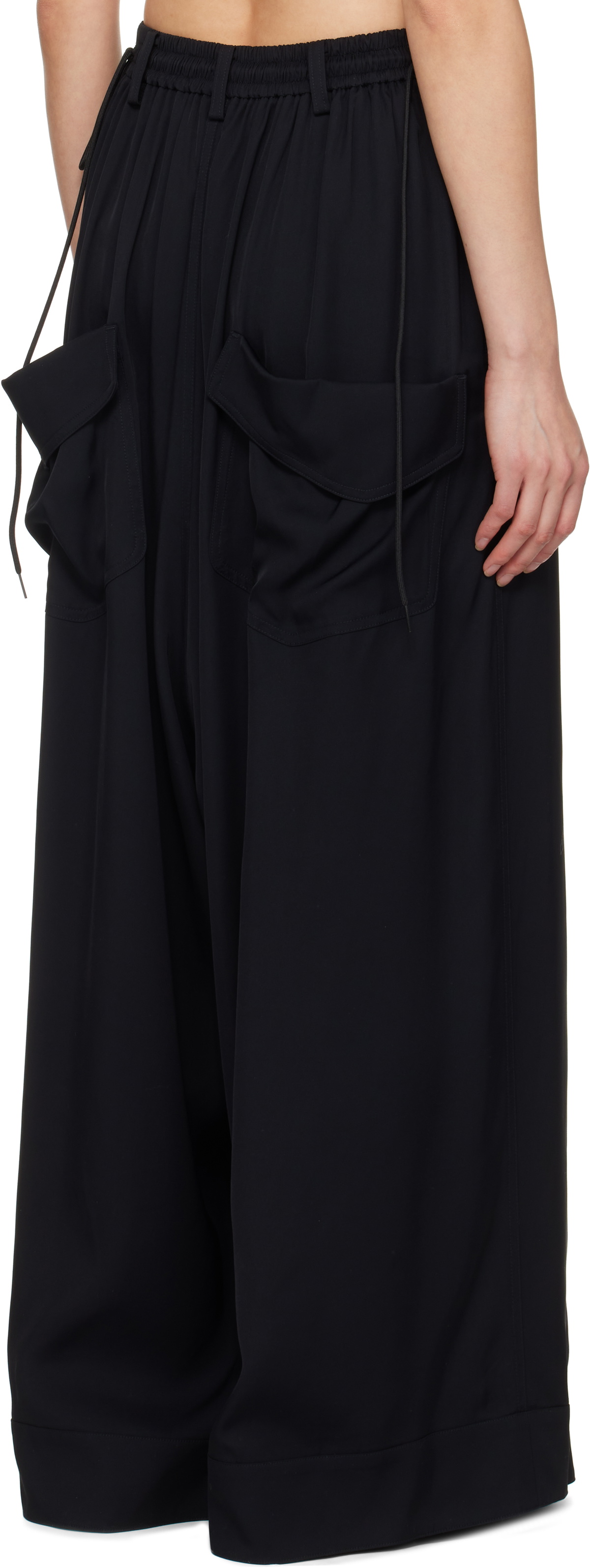 Y-3 Black Rayon Twill Wide Trousers
